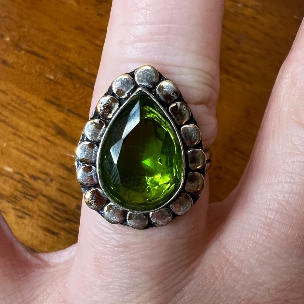 Peridot Silver Plated Ring, Size 6.5